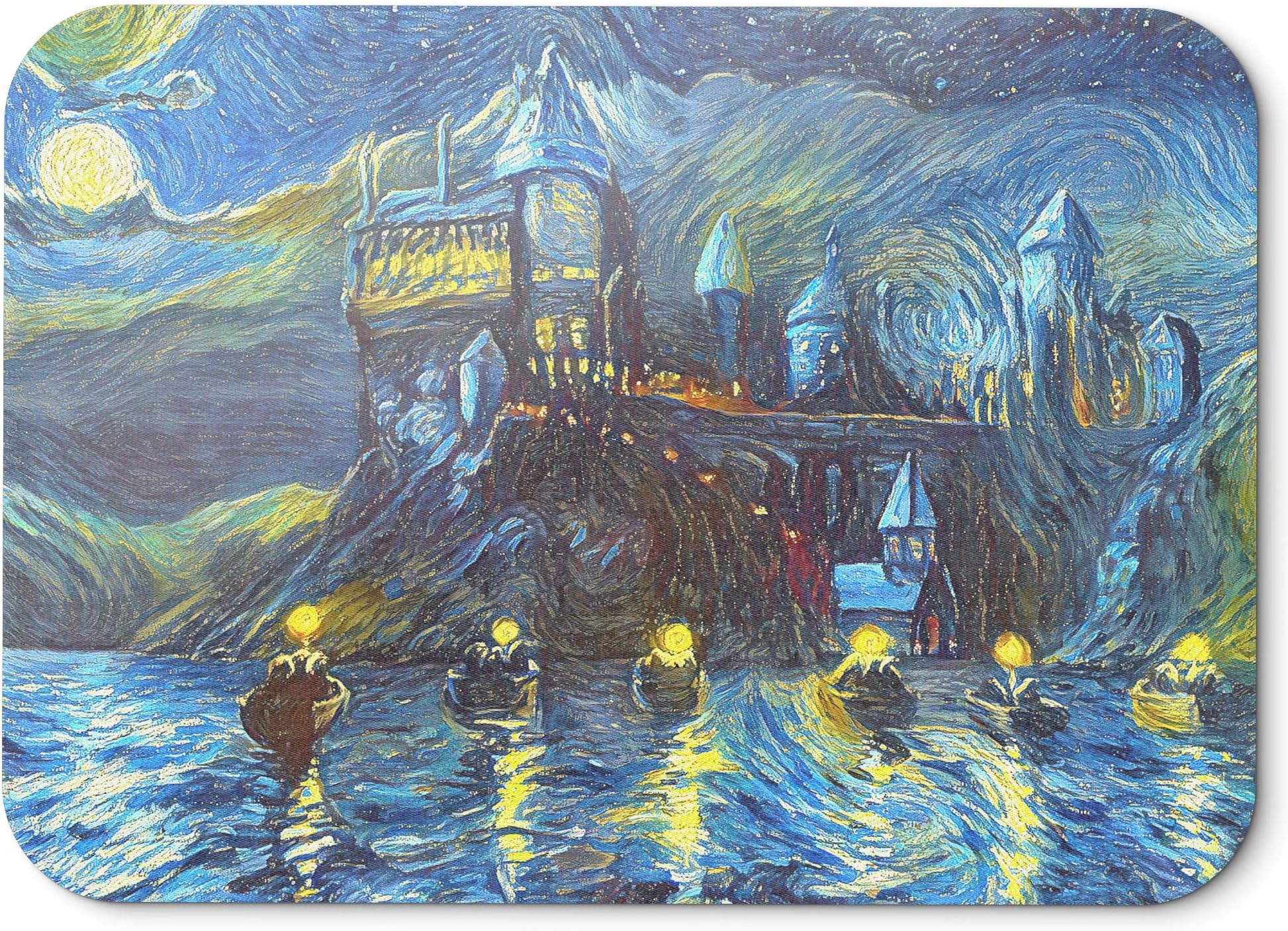 Starry Night Castle Night Boats Non-Slip Rubber Abstract Artwork Home Office Computer Laptop PC Mac Mouse Pad - 8x9 Inch