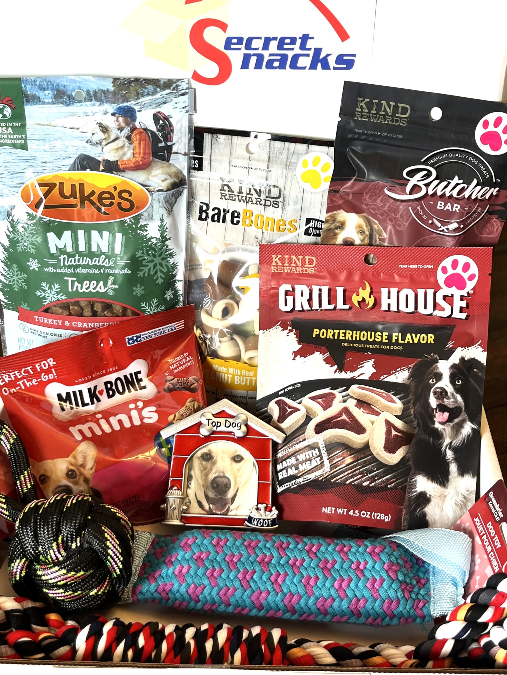 Caja de regalo para perros con marco de fotos adicional para tu bebé peludo favorito. Relleno de golosinas y juguetes para mantener a tu perro entretenido