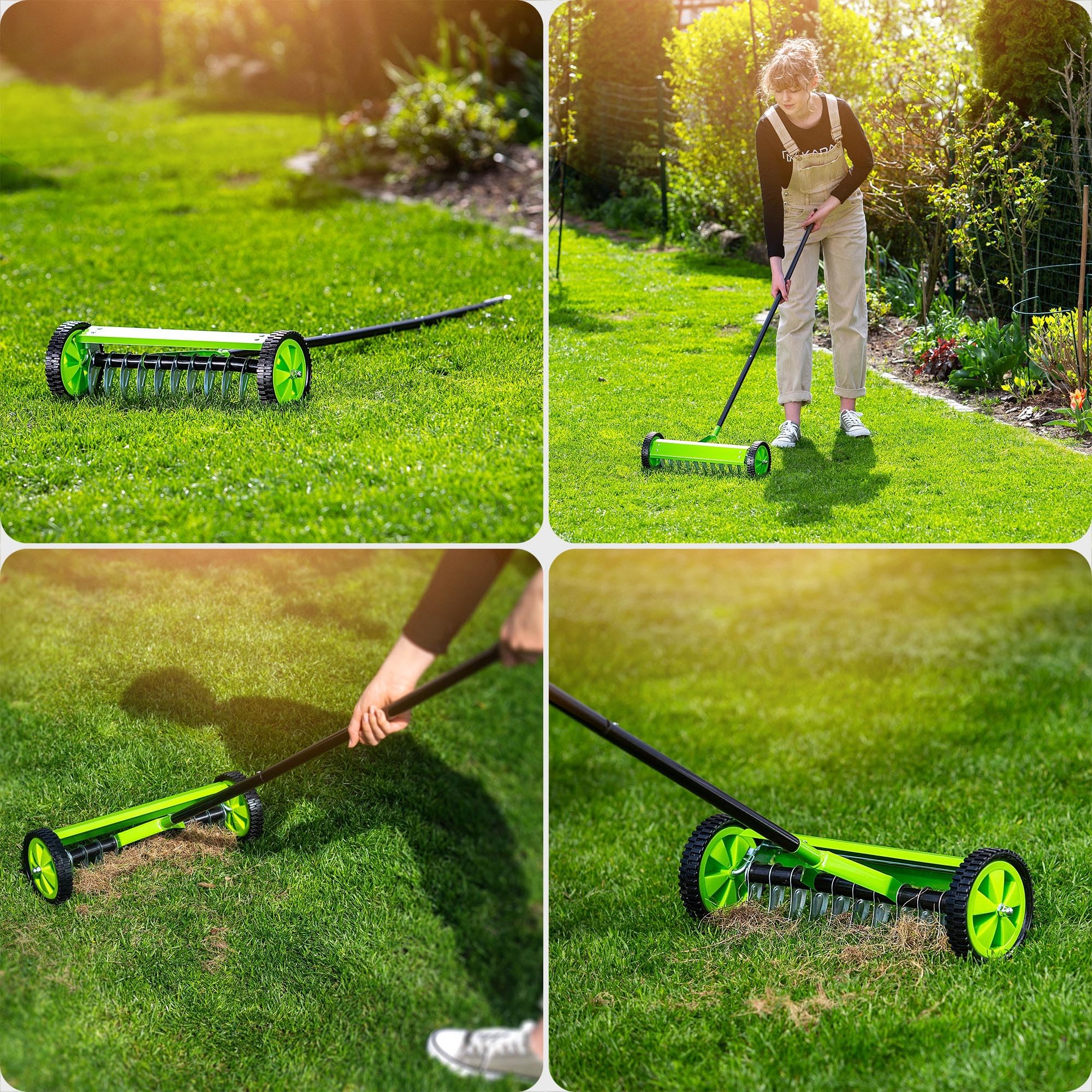 KADAX Scarificatore manuale da prato con ruote rastrello in metallo aeratore coltivatore