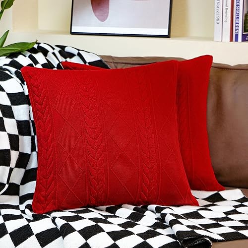 Miniatura 1 de Uhomy Paquete de 2 fundas de almohada decorativas rojas de Navidad de 12 x 20 pulgadas, fundas de cojín cuadradas suaves de lujo, decoración del