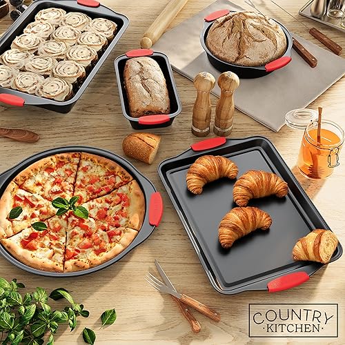Miniatura 8 de Country Kitchen Juego de 10 bandejas apilables antiadherentes para hornear, sin PFOA, PFOS, PTFE con revestimiento antiadherente, apto para horno de