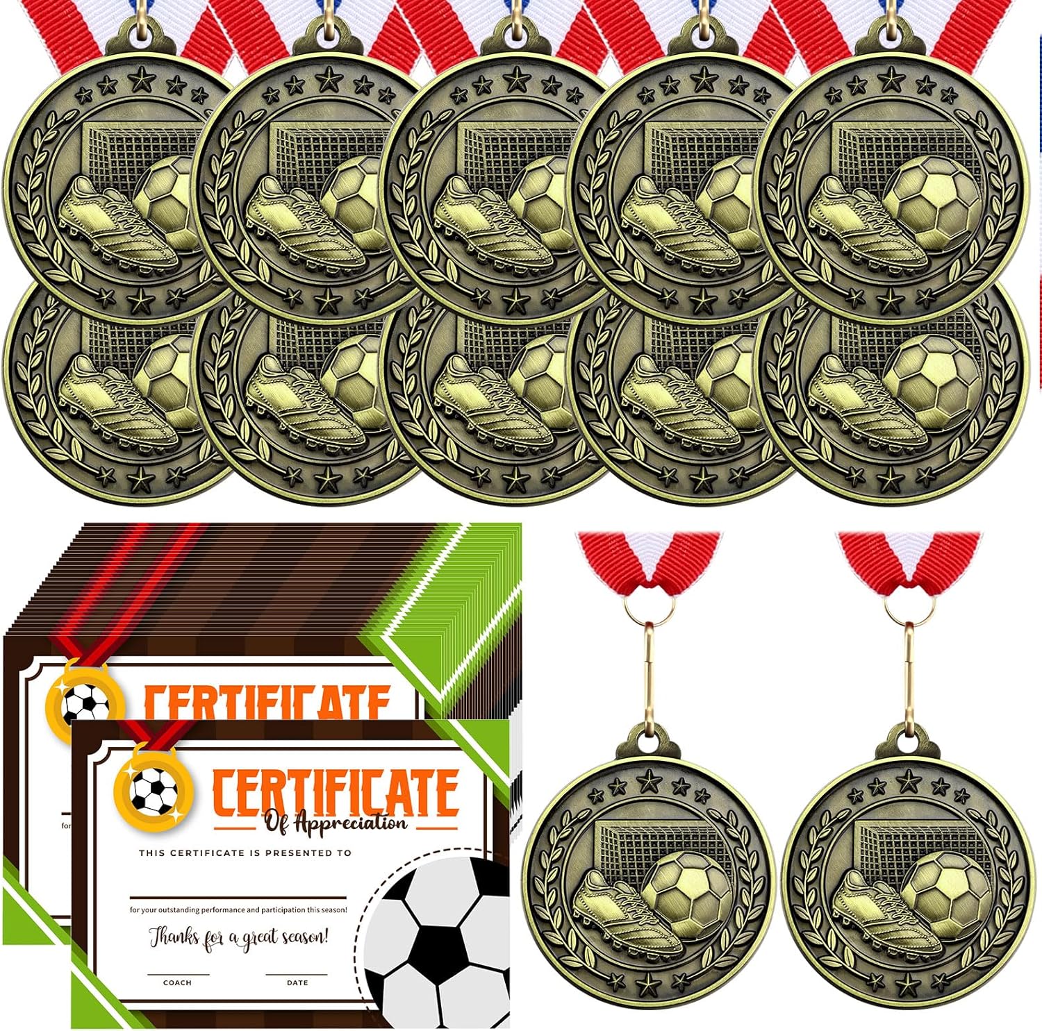 12 Pcs Award Medals with 12 Pcs Achievement Award Certificates Team Participation Medals Certificates Party Favors for Team Competitions Trophy Prize