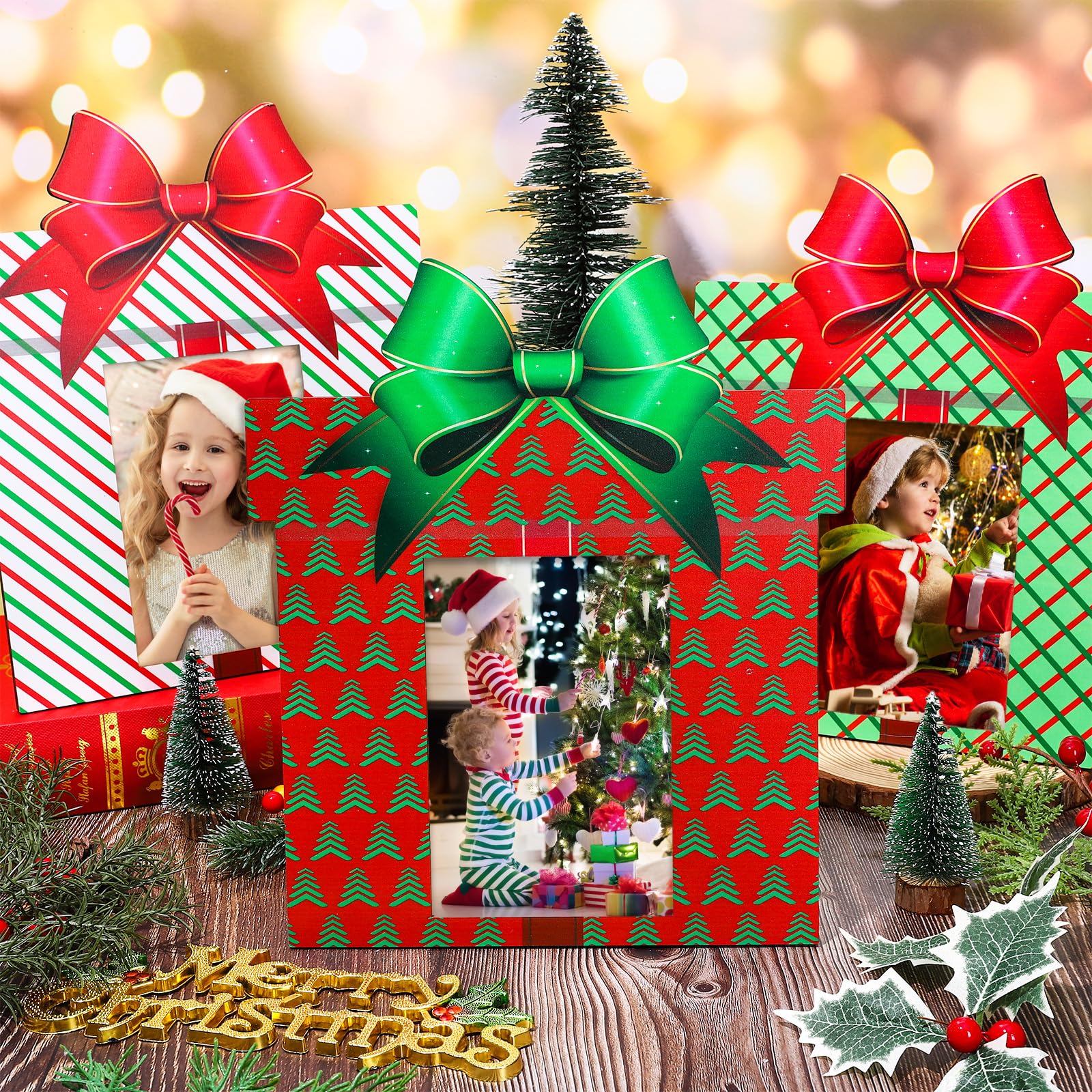 Cadres photo de Noël Whaline bois | Déco de table festive 27x23 cm