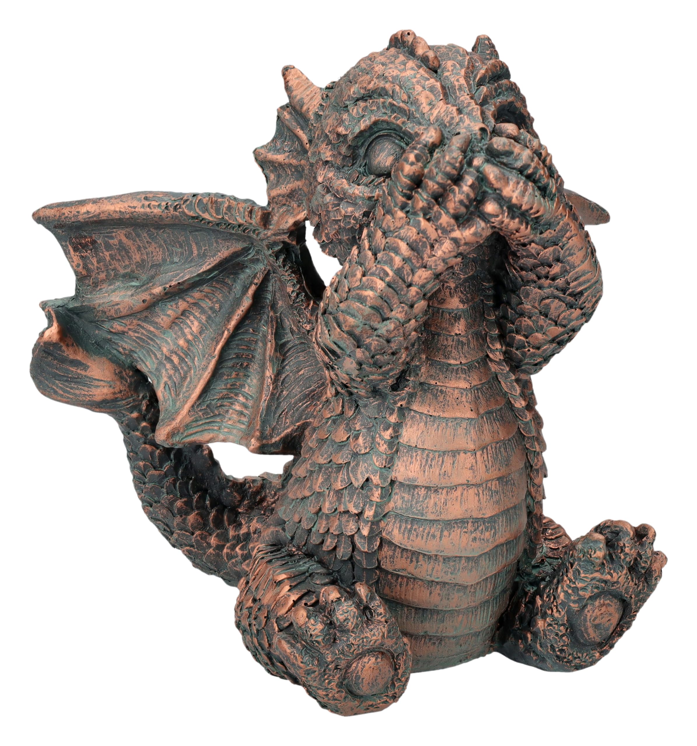 Figuren Shop GmbH Drachenfiguren - Nichts Böses Sehen, Hören, Sagen, 12 cm - Kunststein, Handbemalt, Bronzefarben, Fantasy Statue