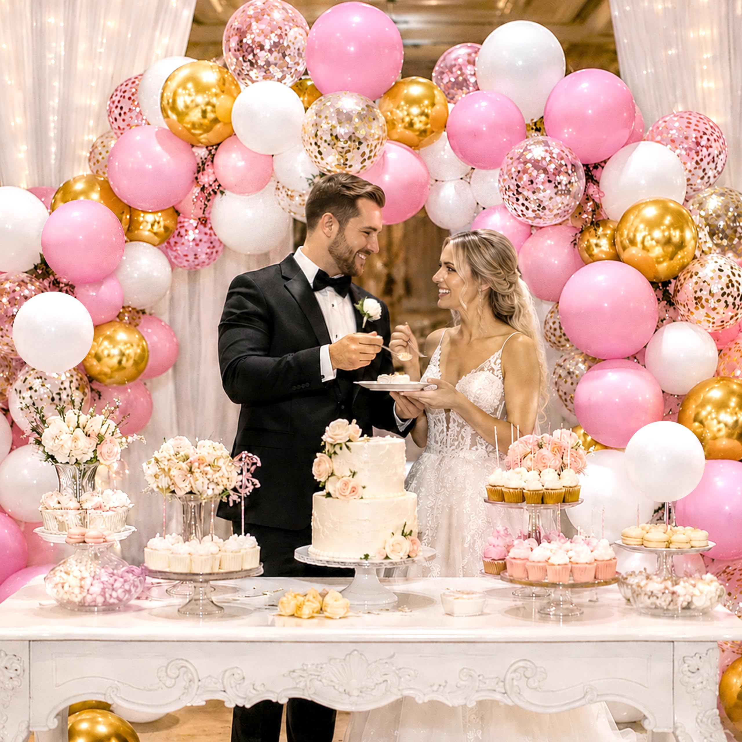 62pcs Pink White Gold Confetti Latex Balloons Kit for Birthday Party, 12" — Amazon image 2