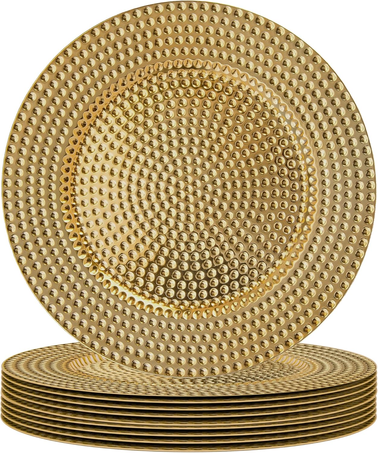 JEVERGN 50 Pack Gold Charger Plates Bulk, 13" Beaded Chargers for Dinner Plates, Gold Plate Chargers Set of 50, Round Plastic Charger for Wedding, Party Event, Dinner, Table Setting