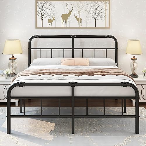 Platform-Bed-Frame-King with-Headboard - 16inch high Storage,No Box Spring Needed, Easy to Assemble(Black)