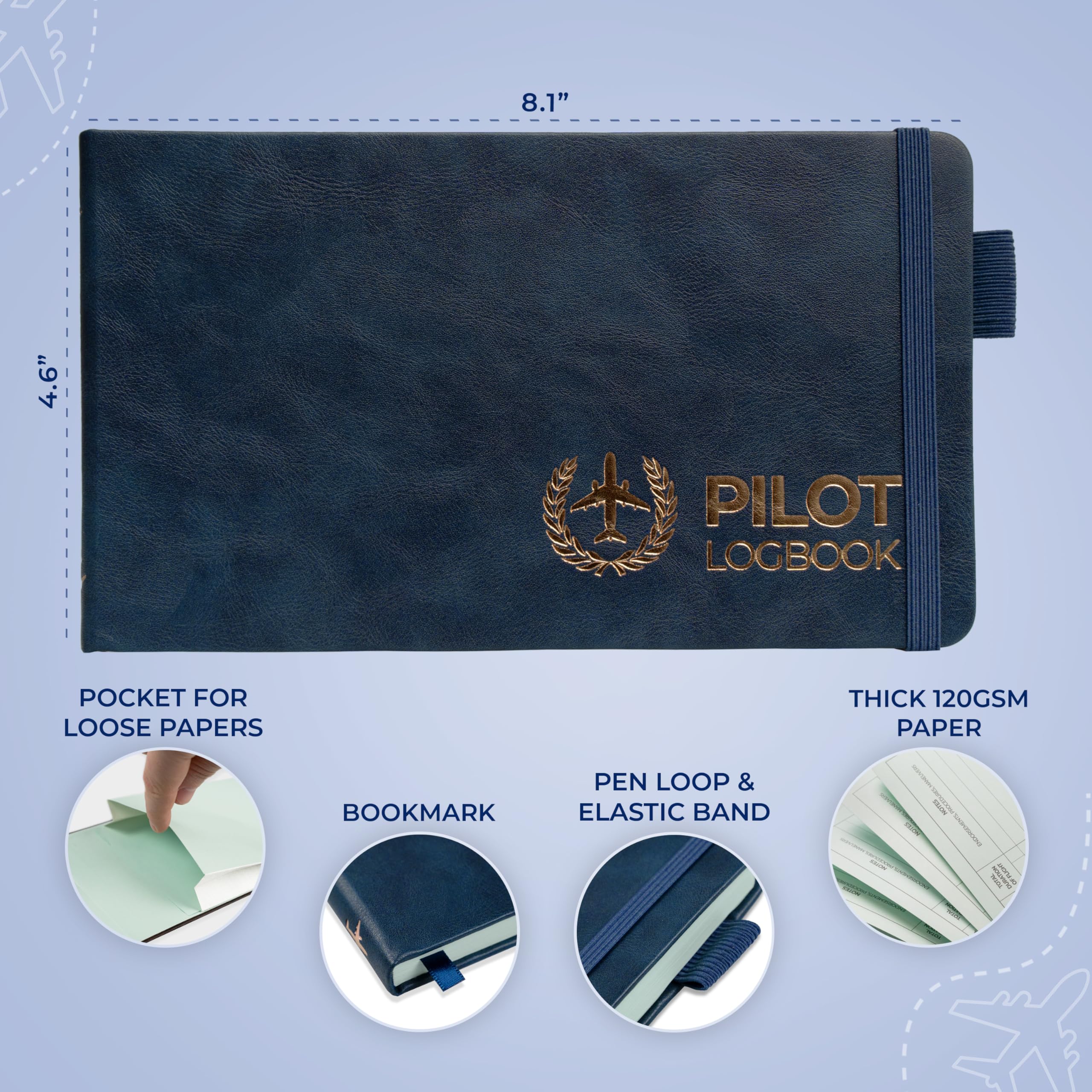 Clever Fox Livre de bord pour pilote – Journal de vol relié pour pilotes professionnels et étudiants – Livre de bord d'avion, cadeaux et équipement d'aviation (Bleu ciel)