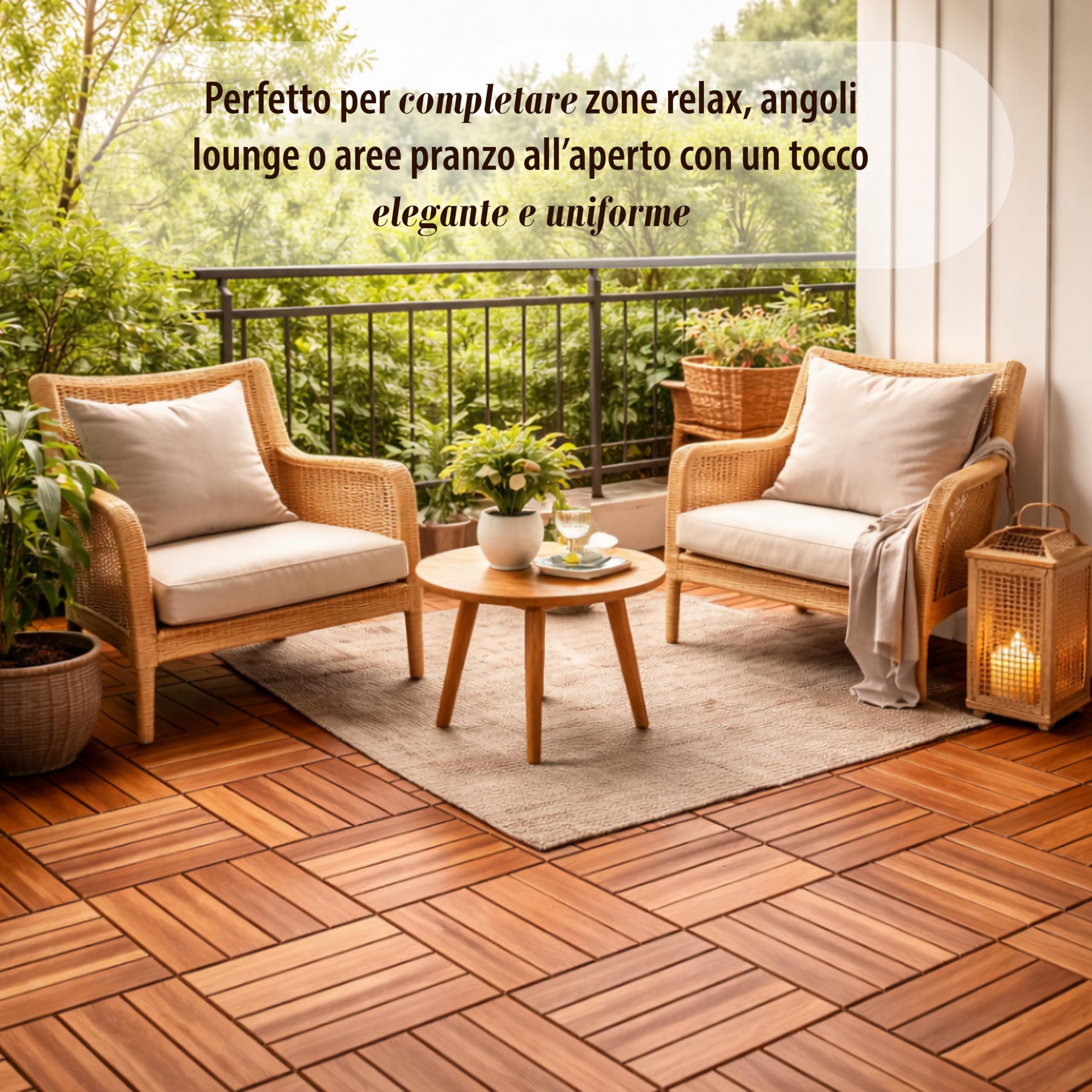 Set di Piastrelle in Legno di Acacia 30x30x2h cm - 12 Dogne Ciascuna, Pavimento Esterno, Giardino, Sistema a Incastro, per Terrazza, Patio, Resistente - Set da 36PZ