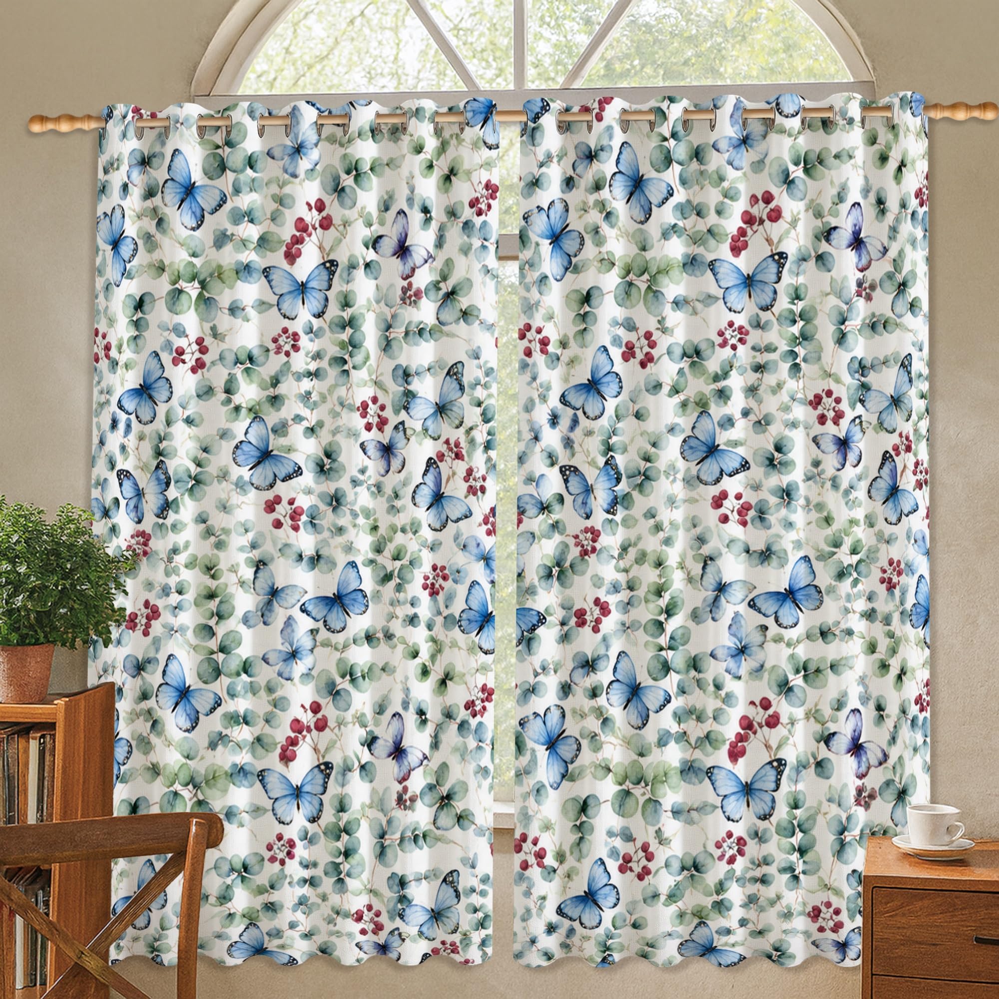 Rideaux occultants infroissables motif botanique pour fenêtre de chambre 132 x 137 cm