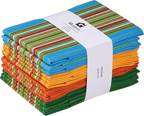 Gratico - Toallas de cocina 100% algodón natural, juego de 12 (20 x 28 pulgadas), varios colores, multiusos, muy suaves, altamente absorbentes,
