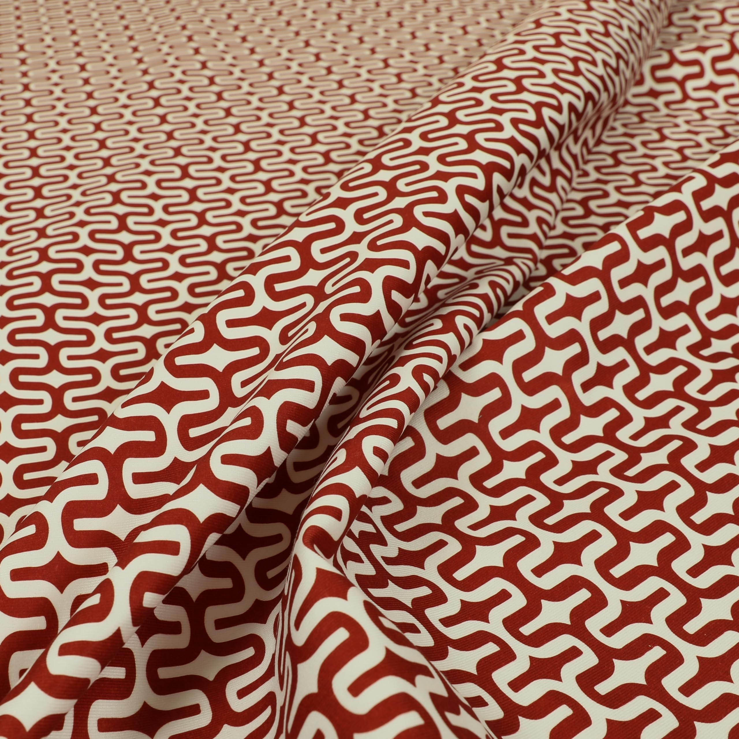 Redbrick Mill Fabrics Flame Retardant Repeated Medallion Geometric Pattern Red Velour Faux Velvet Upholstery Fabrics (1 Metre)