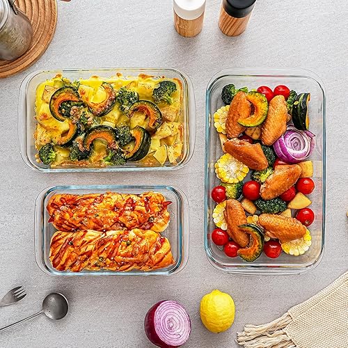 Miniatura 6 de Juego de platos de vidrio para hornear, 3 piezas rectangulares para almacenamiento de alimentos y preparación de comidas