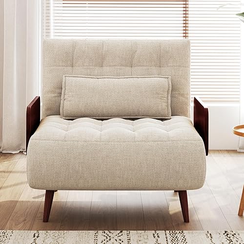 Miniatura 40 de JASIWAY Silla convertible para adultos, silla futón convertible 3 en 1 de lino con almohada, sofá cama individual plegable, cama de invitados para