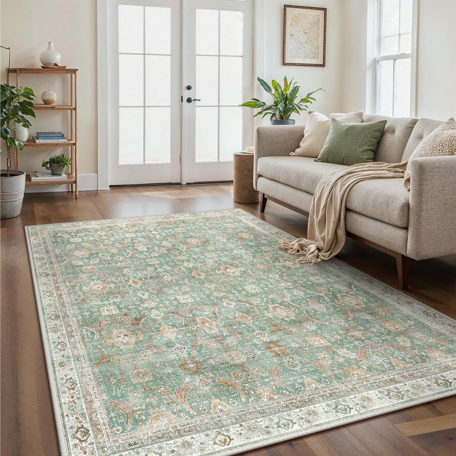 GENIMO Large Rug 160x230cm Sage Green Washable Non-Slip Hallway Carpet Boho — image 1
