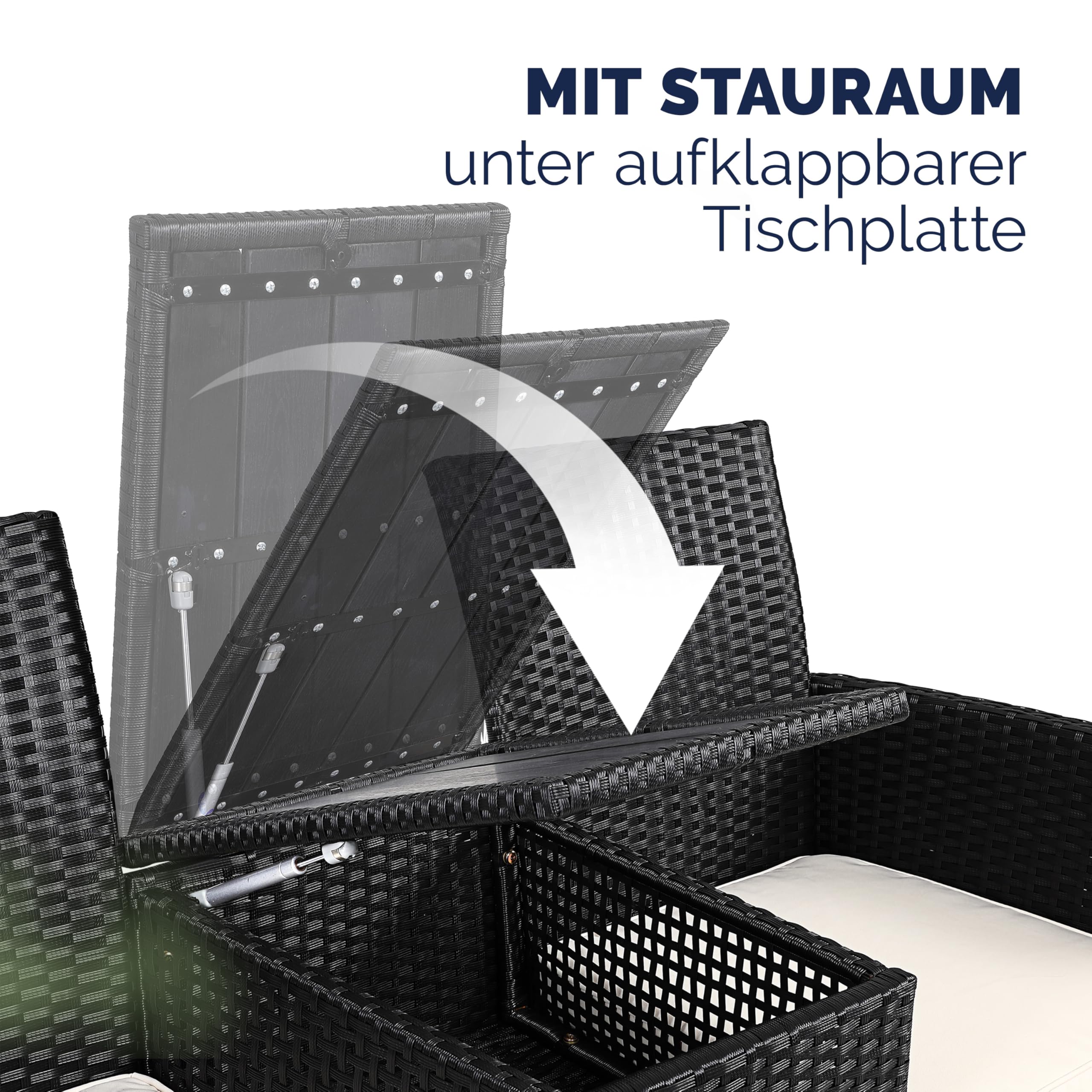 Casaria® Gartenbank Wetterfest UV-beständig Polyrattan Tisch Aufbewahrungsbox Auflagen 320kg Belastbarkeit Garten Balkon Möbel Bank 2-Sitzer Schwarz