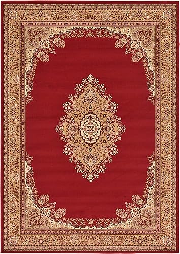 Miniatura 8 de Unique Loom Reza Collection - Alfombra tradicional de estilo persa, rectangular de 7 pies 1 pulgada x 10 pies, color borgoñamarfil