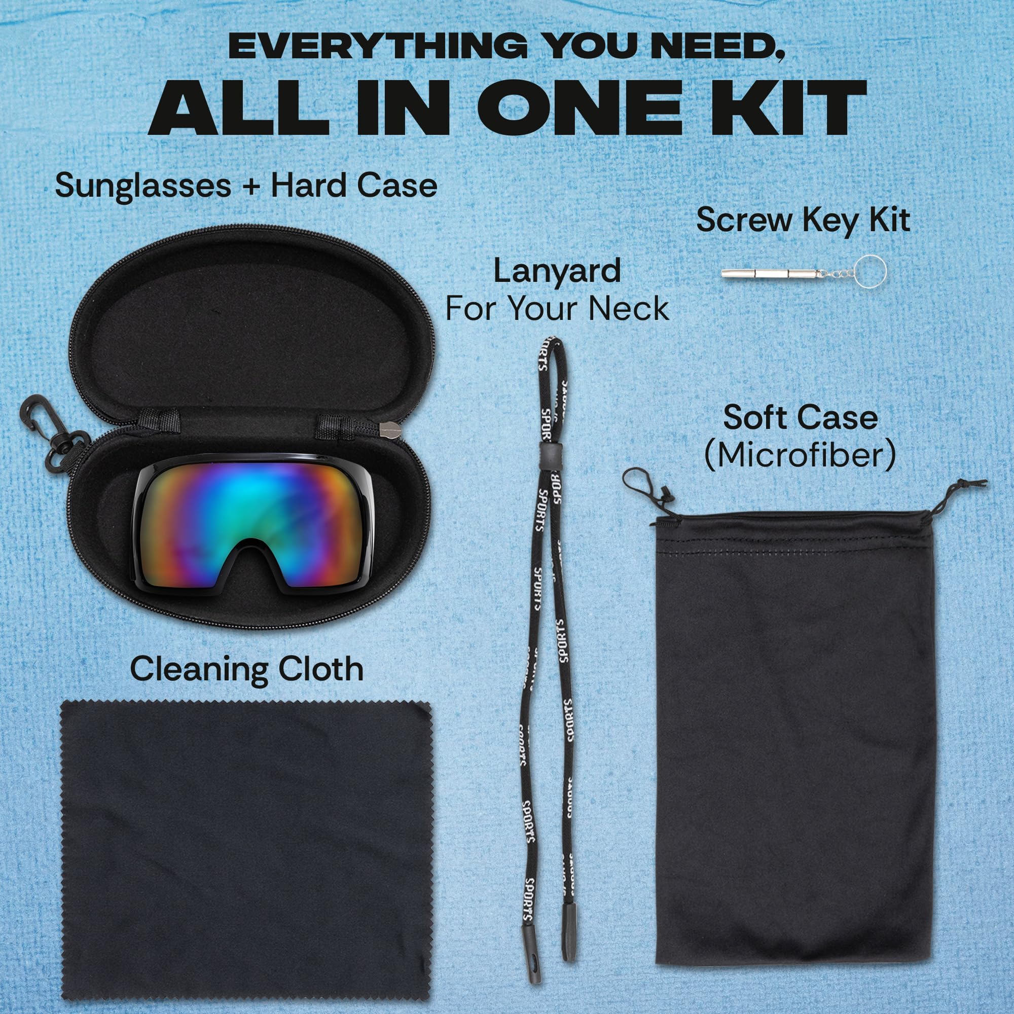 Übergroße Anti-Beschlag-Sonnenbrille mit komplettem Pflegeset, stilvoll und futuristisch für Damen, Herren und einige Jugendliche