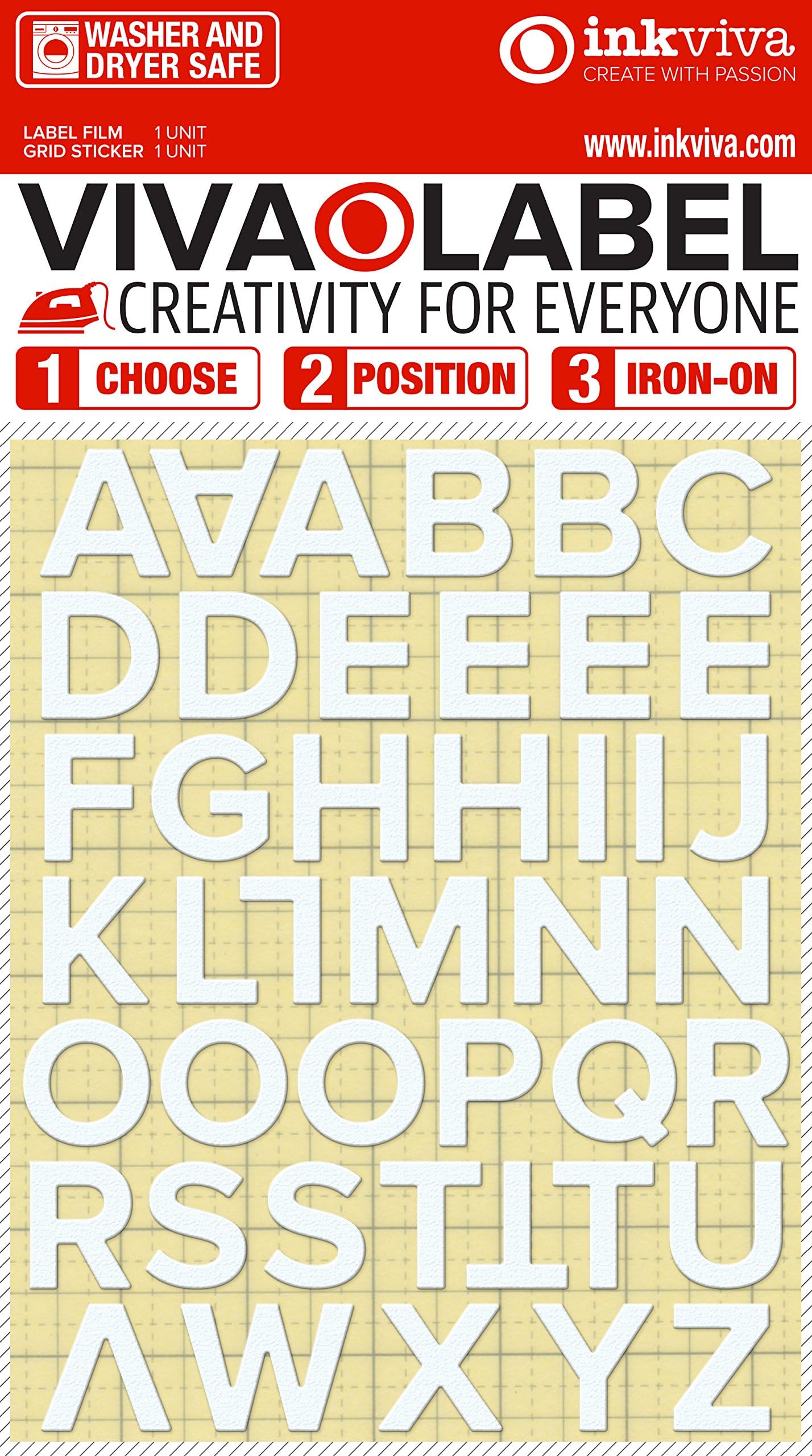 Iron on Letters Name Label Applique Transfer (12mm; ½ Inch) Matt Surface, 3D Solid Texture (WHITE)