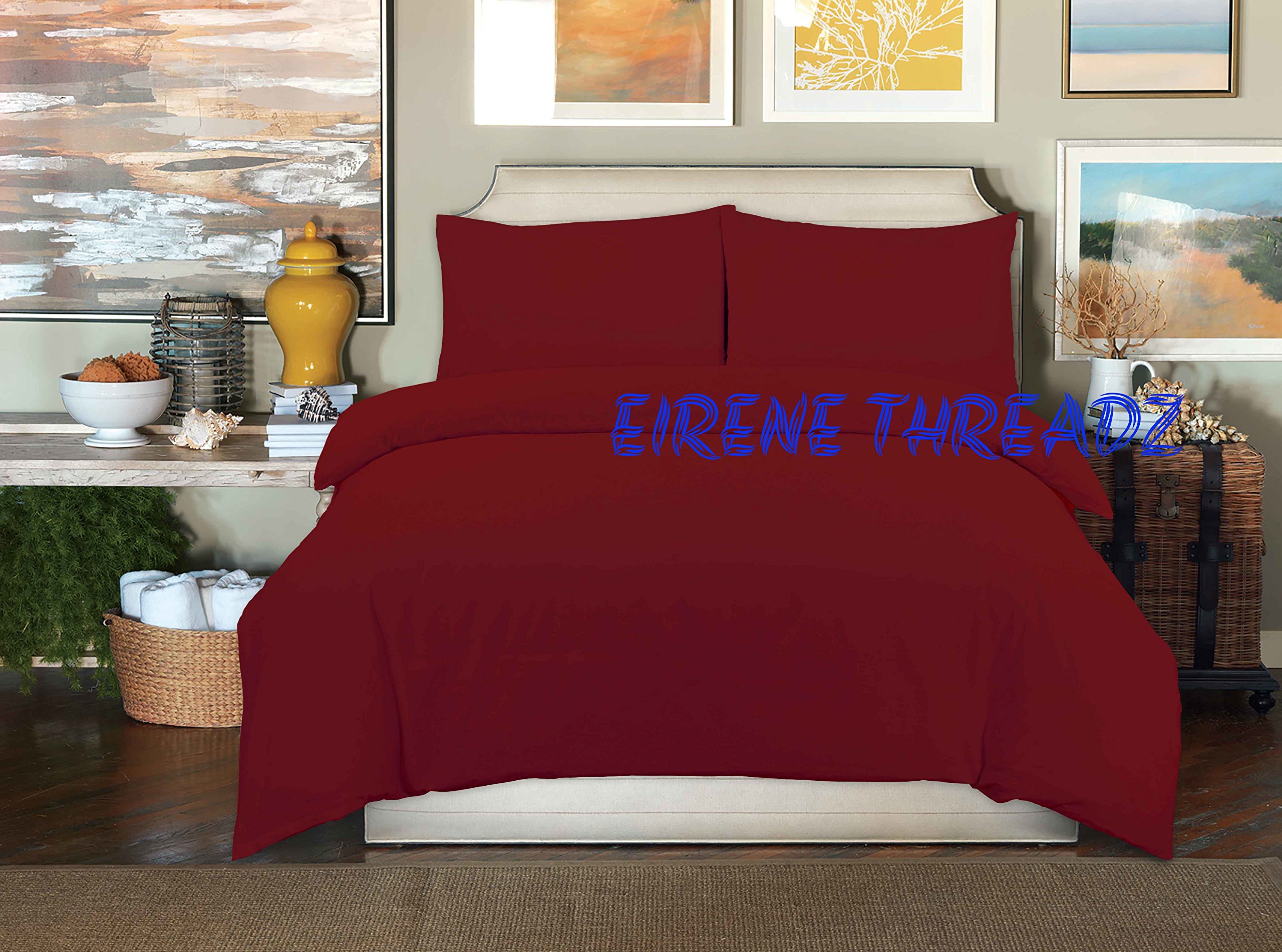 eirene threadzDuvet Cover Sets with Pillow Cases Polycotton Fabric Bedding Sets (Single, Burgundy)