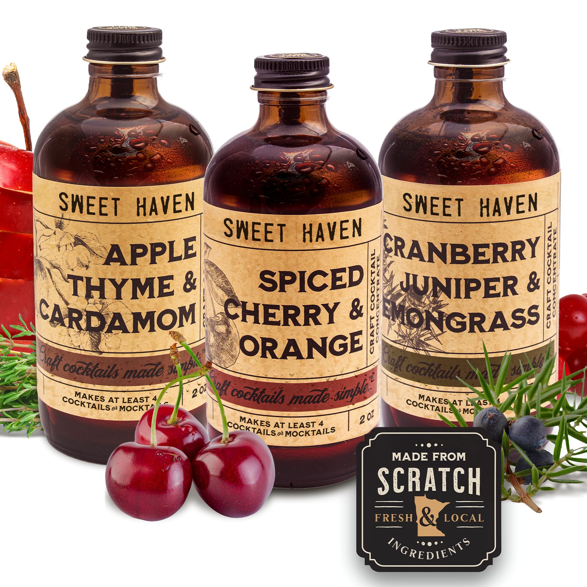 Sweet Haven Tonics Holiday Cheers Cocktail Mixers 3-Pack Sampler, Handcrafted Mix, All Natural, Fresh Ingredients, Craft Cocktails Made Simple, Zero Preservatives, Mocktail Mixers