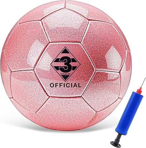Miniatura 11 de Balón de fútbol rosa morado con purpurina, tamaño 3, 4, 5 con bomba y bolsa de aguja/malla, kit de pelota de fútbol de poliuretano Sofu para