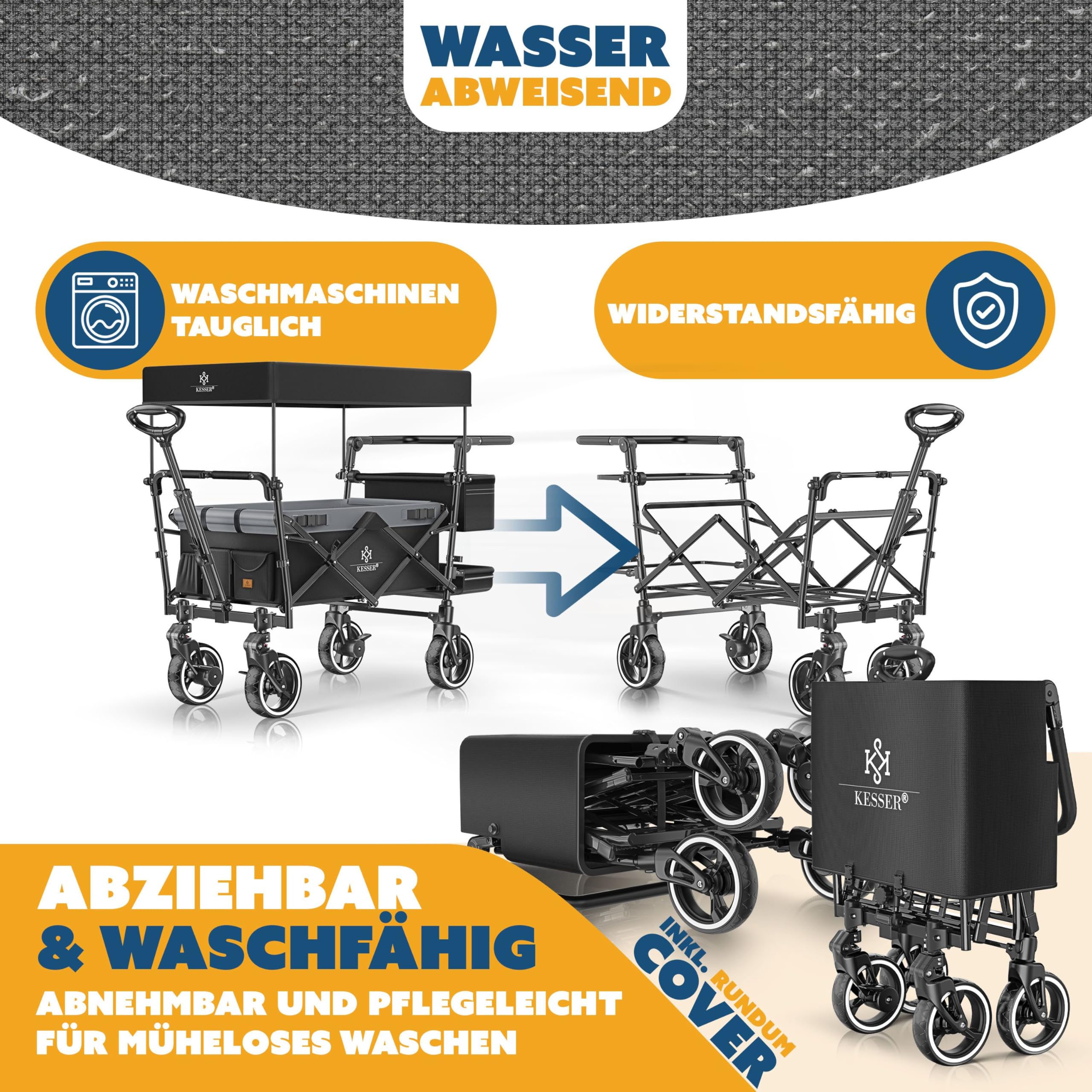 KESSER GTS-9100 - Carrello pieghevole con tetto, portata fino a 150 kg, con ruote in gomma dura e freni di stazionamento anteriore/posteriore, con serratura, copertura, intemperie e protezione da