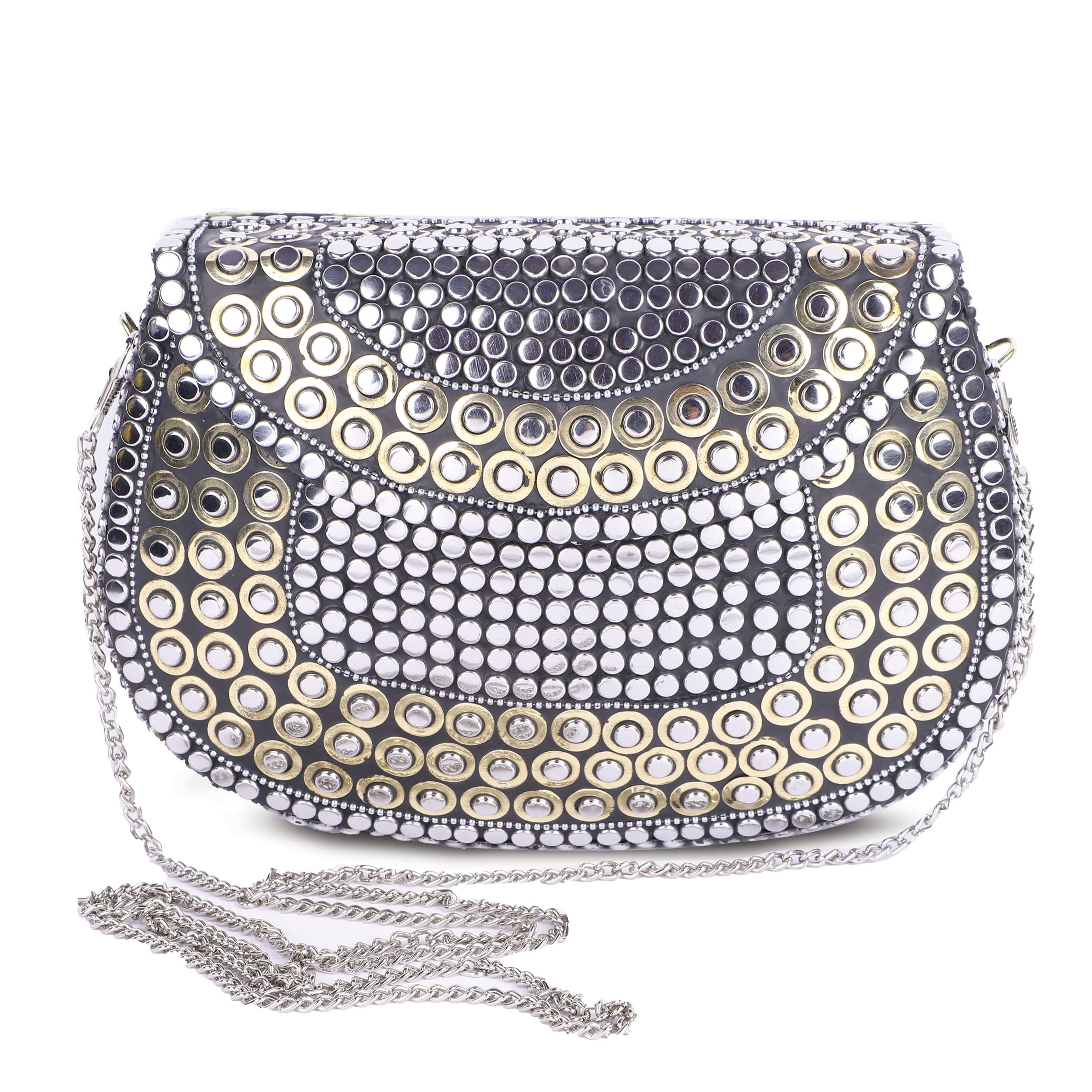 PARATO Handmade Metal bag silver and gold dot style Latest Shoulder Bag Clutch for girls and women