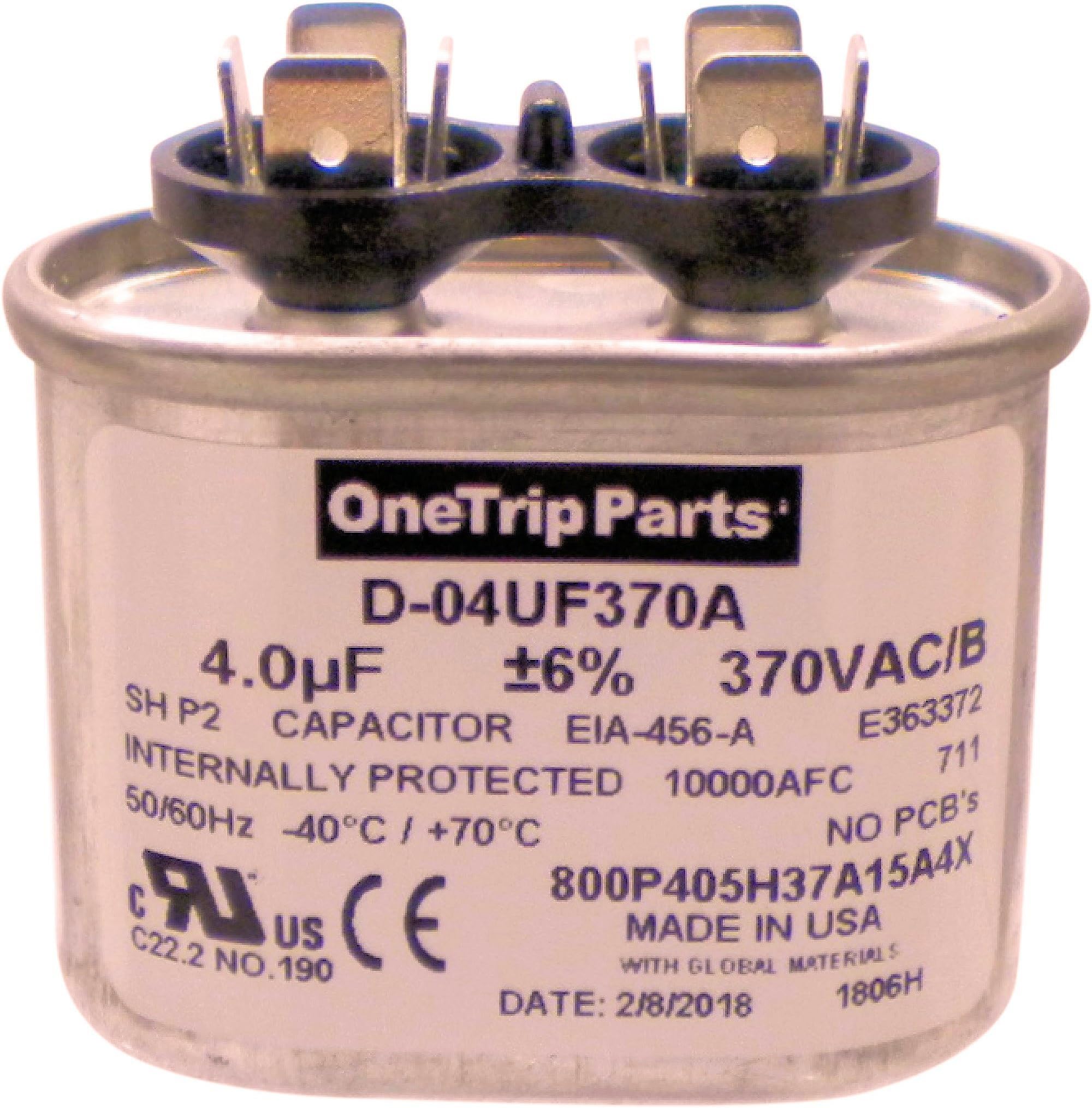USA Run Capacitor 4 UF - 4 MFD 370 VAC Flat Oval