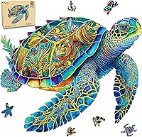 MysAurora Sea Turtle Wooden Jigsaw Puzzle 200 Pieces - FSC Certified 5mm Thick Unique Shape for Adults Kids Family Game Gift