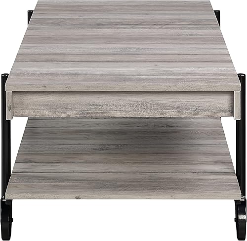 Miniatura 6 de Furniture of America Cleon Industrial - Juego de mesa de sofá y mesa de sofá con ruedas para sala de estar, color negro y roble rústico (3 piezas)