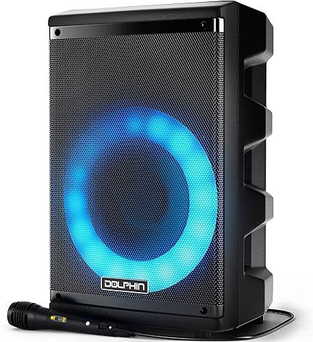 Dolphin SP-807RBT Altavoz Bluetooth Karaoke: sonido potente y portátil con micrófono, luces giratorias dinámicas y audio cristalino para fiestas