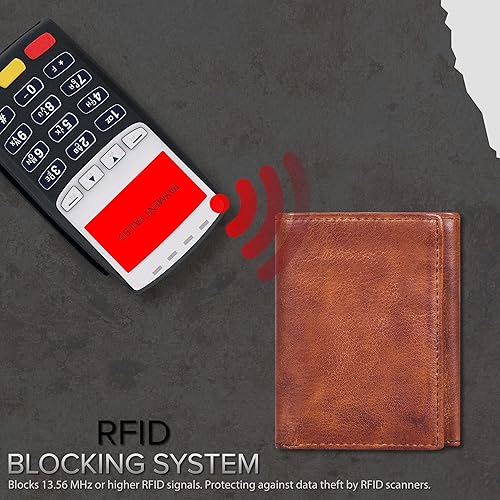 Miniatura 4 de Billetera de cuero triple para hombre con RFID Carteras delgadas para hombres con 1 identificación y 6 ranuras para tarjetas de crédito Bolsillo
