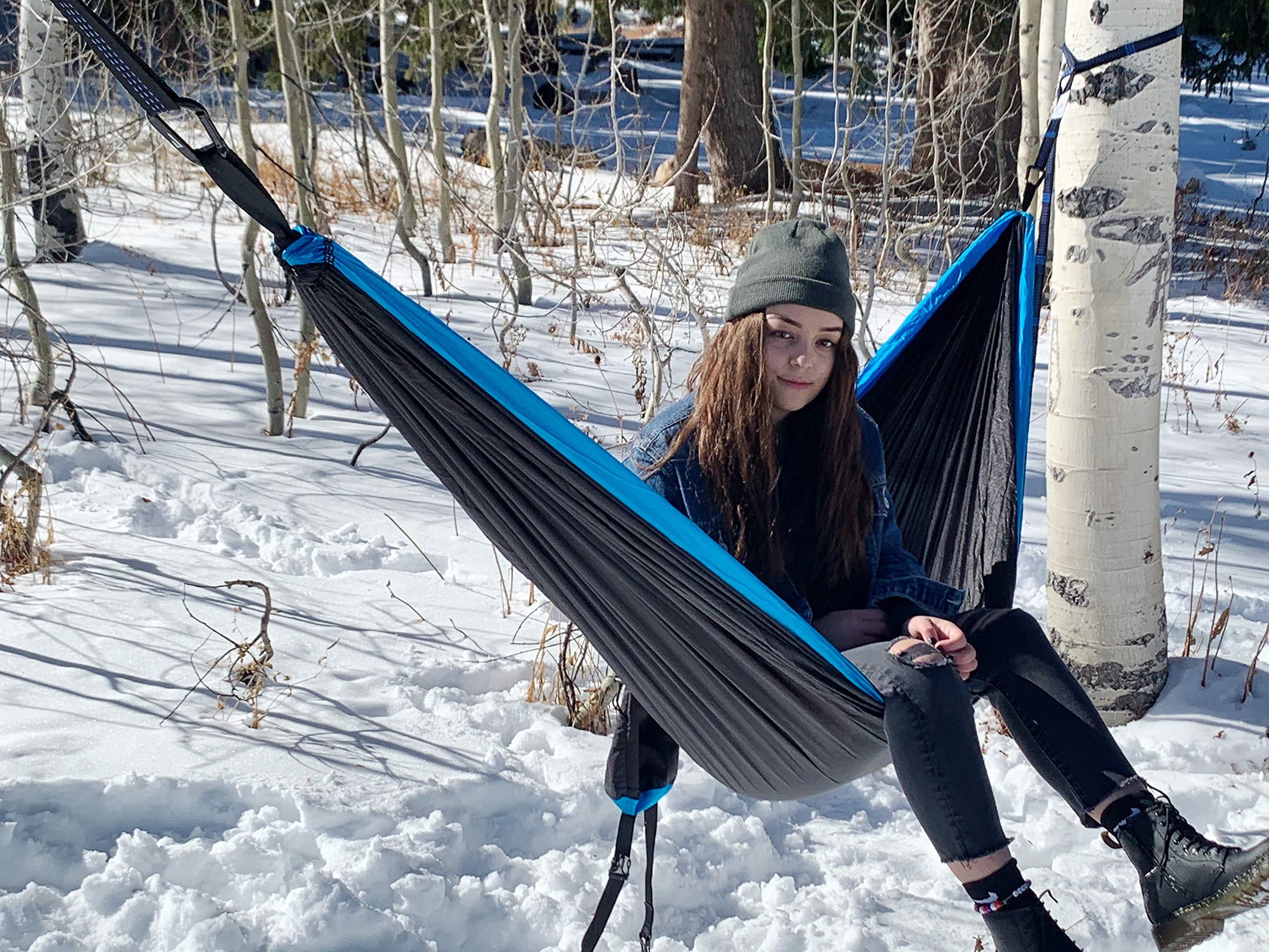 Blue Bananaz Hammock-Camping Hammock for Outdoors, Backpacking & Camping Gear- Double Hammock with Tree Straps, 2 People Hammock, Portable Hammock, Tree & Hiking Gear- Holds up to 600lb (Black/Blue)