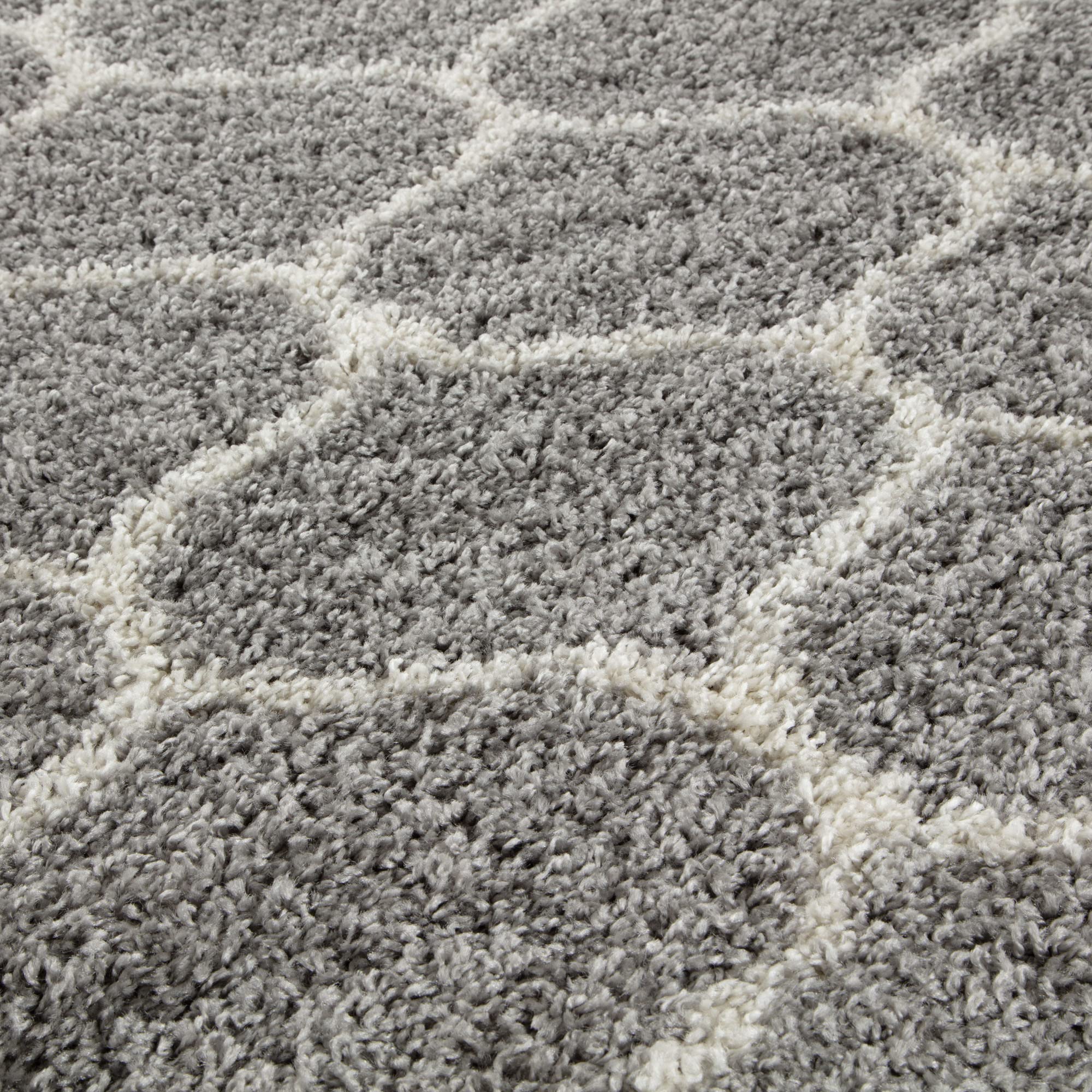 THE RUGS Shaggy Rug, Modern Moroccan Design Rugs for Living Room Bedroom, Hallway, 3 cm Thick Area Rugs, (Trellis Grey/Ivory - Image 4