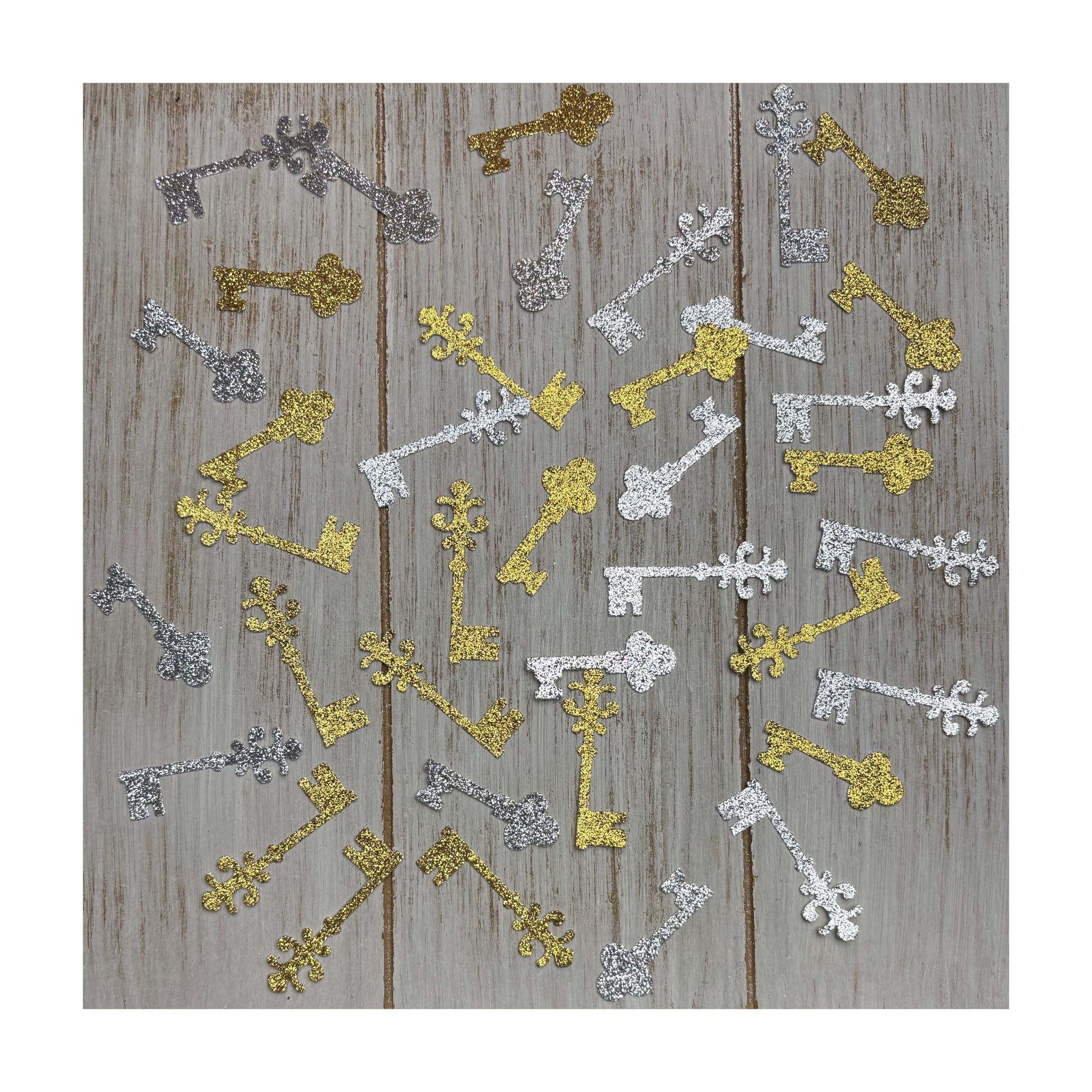 Silver and Gold Glitter Key Confetti housewarming party supplies decorations table scatter 100 pieces