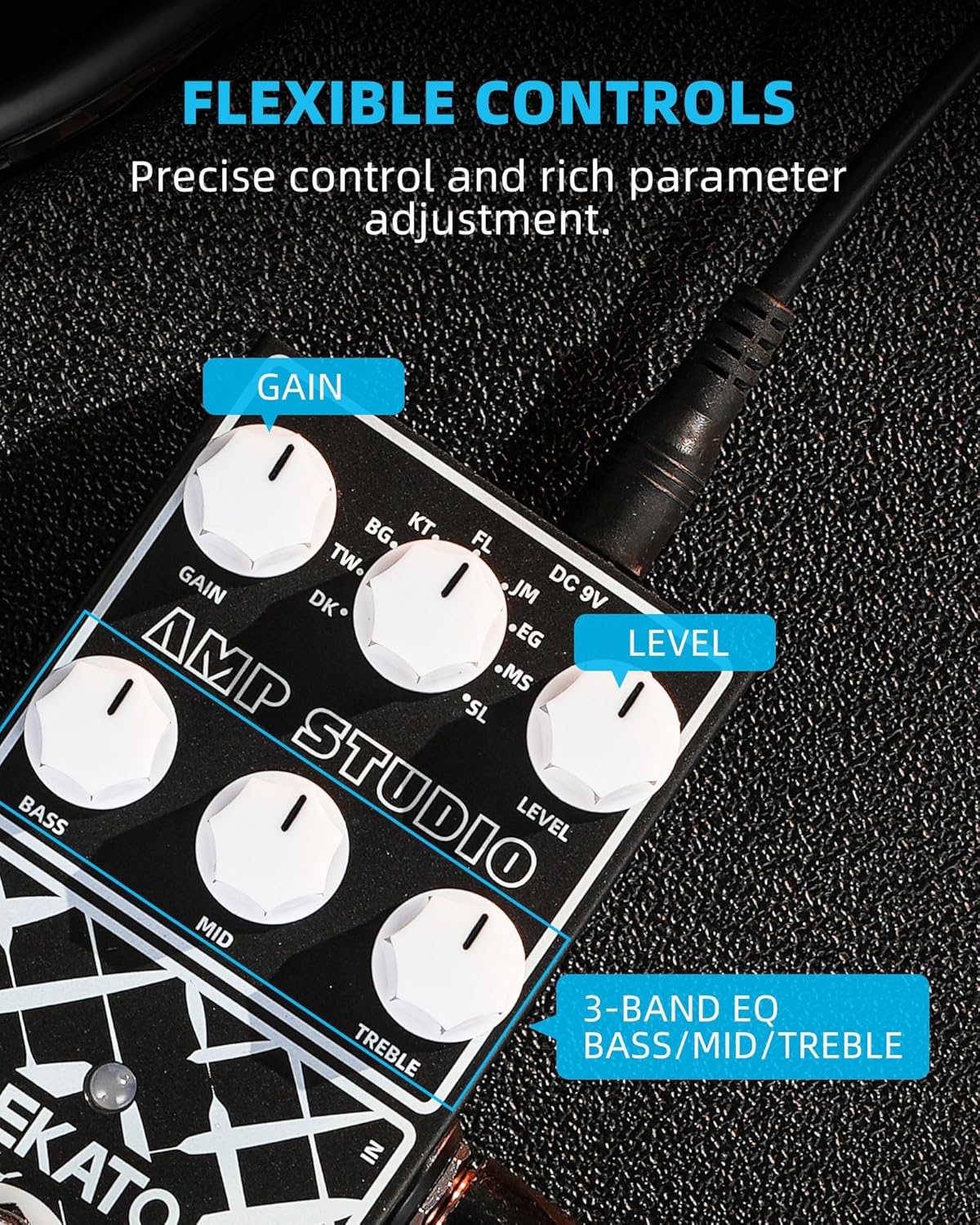 LEKATO EP-01 Flexible Controls: Gain, Level, Bass, Mid, Treble