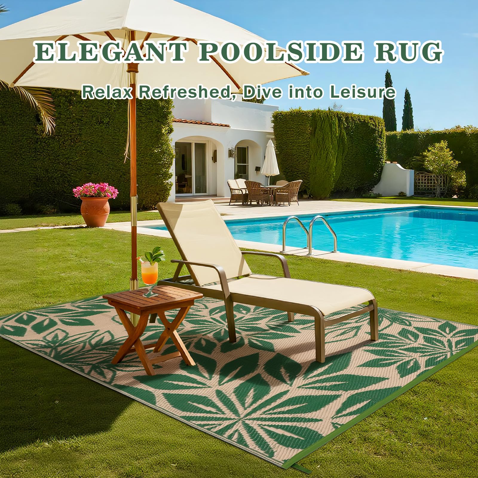 Tappeto da Esterno Impermeabile UV 150x245 cm Verde Reversibile per Terrazza Balcone