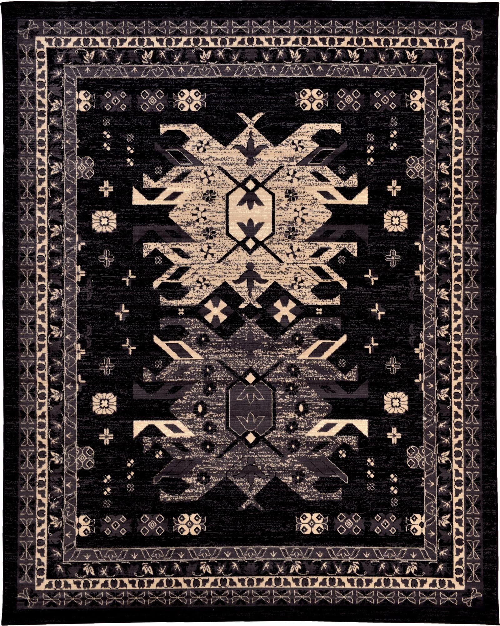Rugs.com Heris Collection Rug – 8' x 10' Black Medium Rug Perfect for Living Rooms, Large Dining Rooms, Open Floorplans