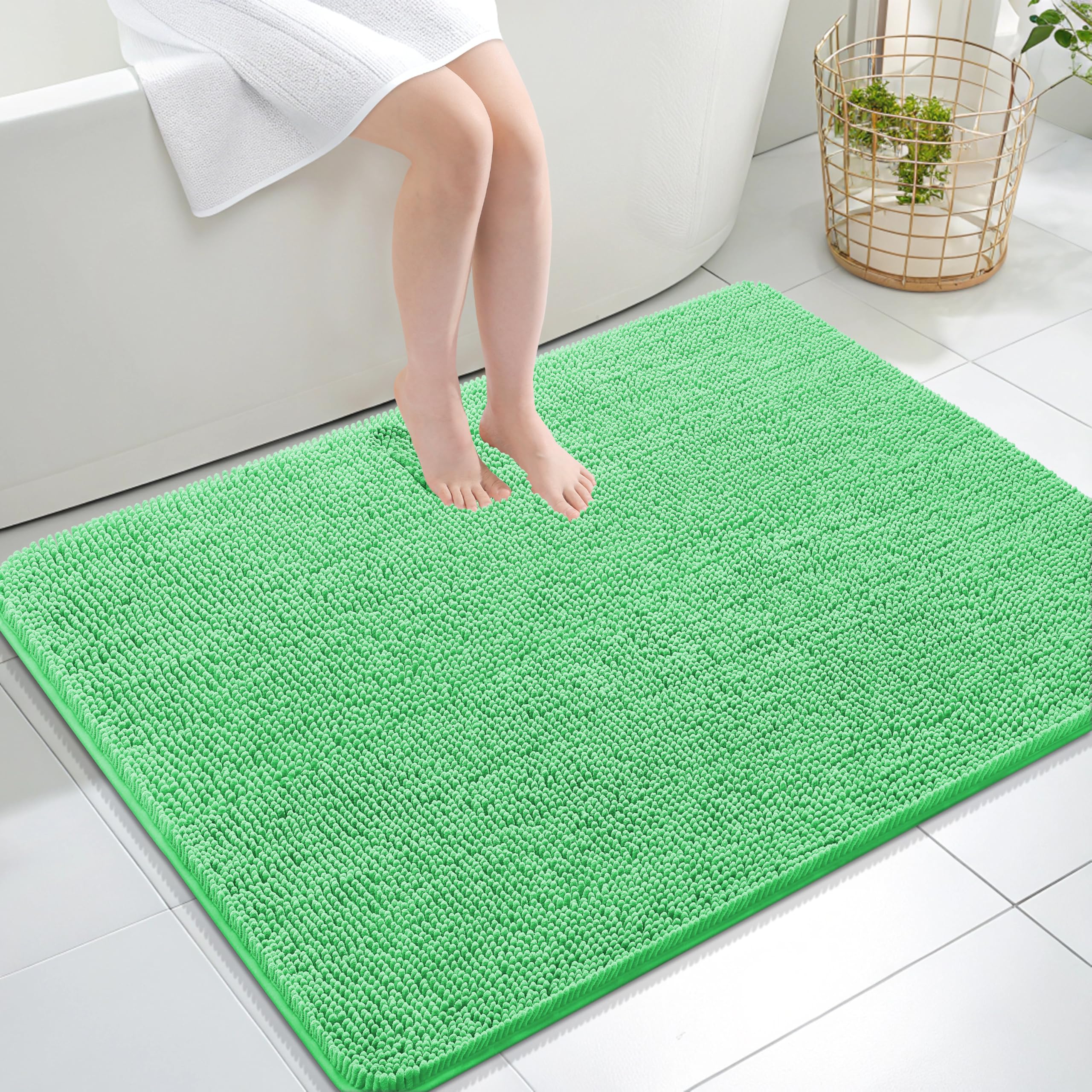 OLANLY Large Bathroom Rugs 40x32, Extra Soft Absorbent Chenille Bath Rugs | Mint Green, Quick-Drying Rubber Backing, Machine Washable Bath Mat for Bathroom Floor, Tub and Shower, Home Decor Accessories