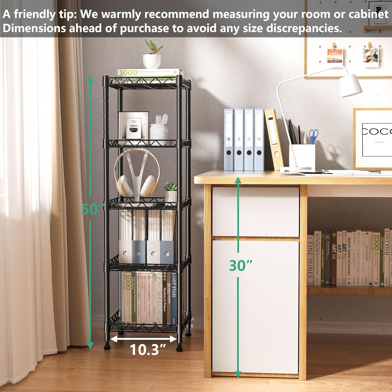 GIOTORENT 5 Tier Standing Shelving Metal Units, Adjustable Height Wire Shelf Display Rack for Laundry Bathroom Kitchen 11.8 W x 11.8 D x 50 H (5-Tier, Black) - Image 3