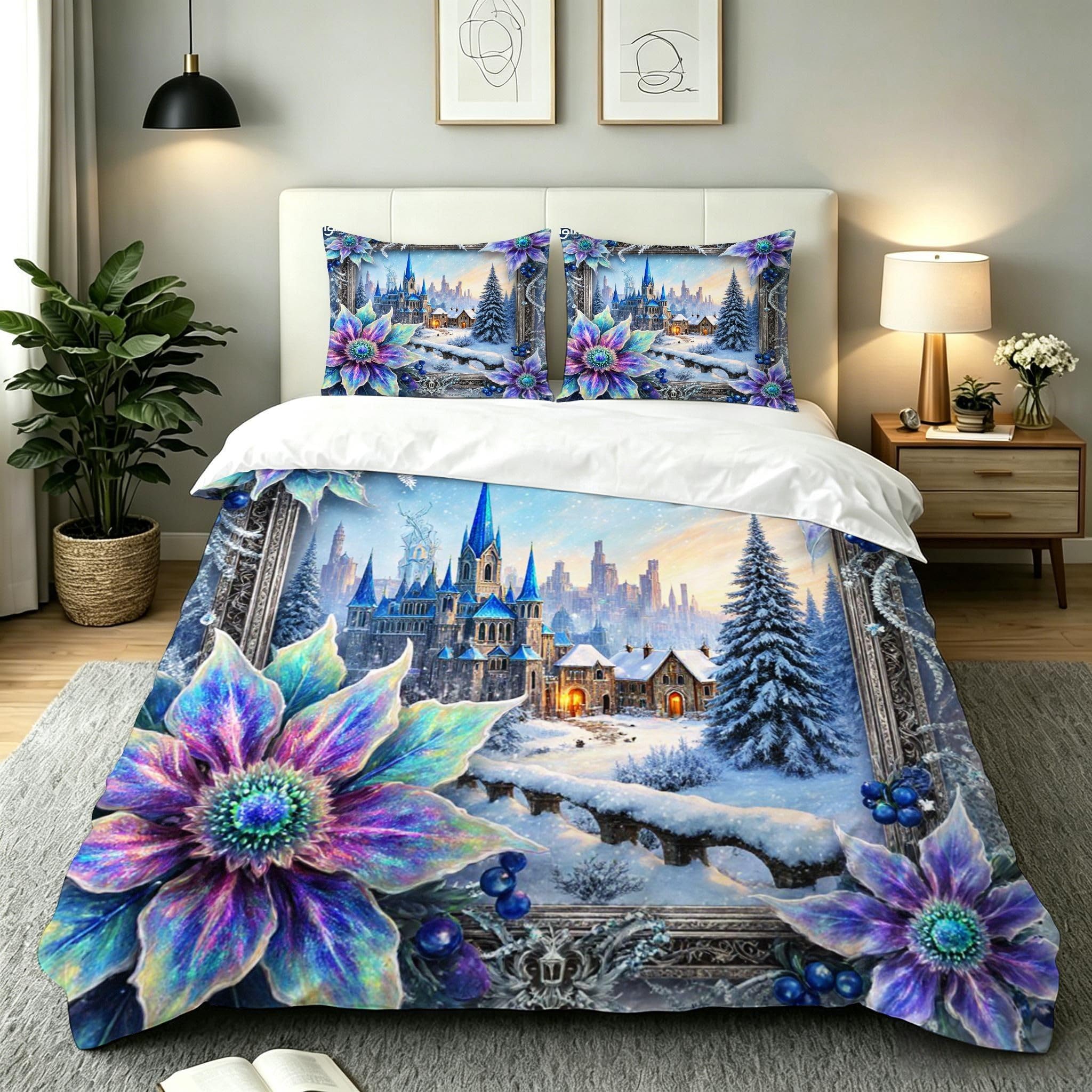 Parure de lit en microfibre 220x240 cm fleurie avec fermeture éclair