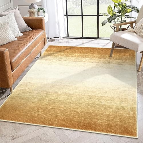 Wonnitar Modern Ombre 5x7 Rug,Washable Large Living Room Area Rugs,Non-Slip Soft Dining Room Rugs for Under Table,Abstract Non-Shedding Low Pile Floor Carpet for Entry Bedroom Dorm,Khaki