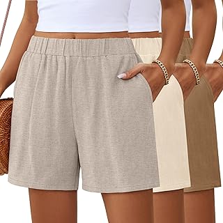 Ficerd 3 Pack Women's Linen Summer Shorts