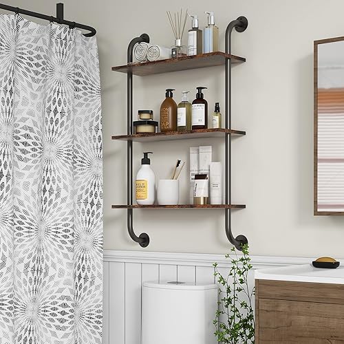 Miniatura 4 de Estantes flotantes de baño de 3 niveles de 24 pulgadas, estante de almacenamiento sobre el inodoro, estantes industriales, estantes flotantes para