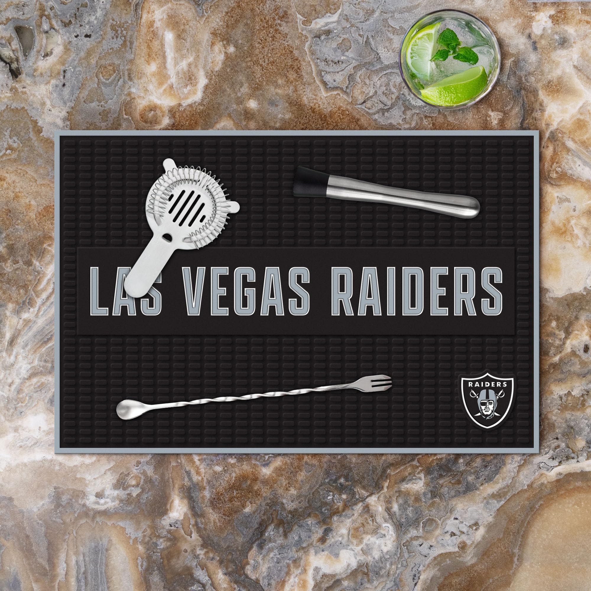 Rico Industries NFL Football Las Vegas Raiders Tapis de cuisine en PVC épais 30,5 x 45,7 cm