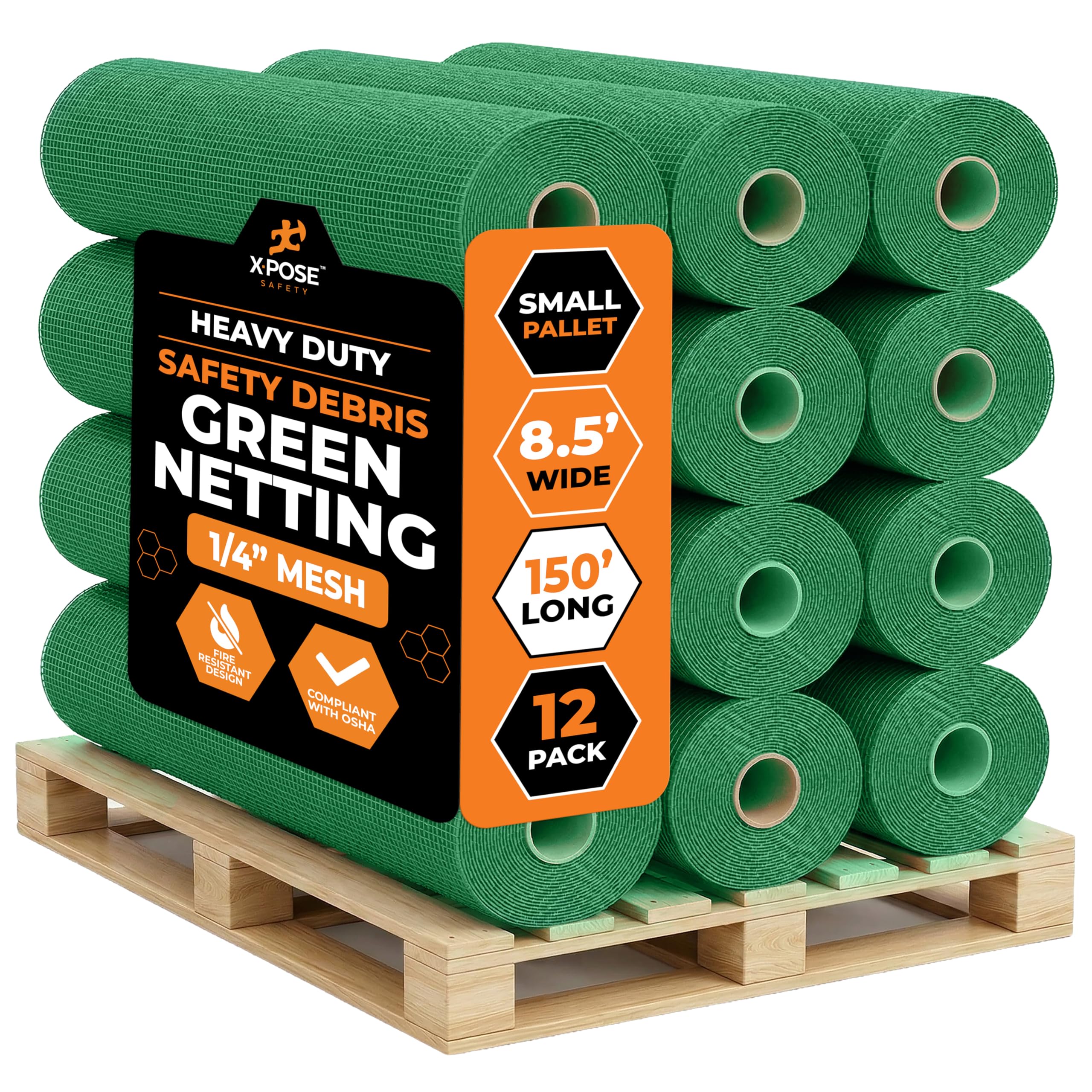 Xpose Safety Construction Safety Netting – 8.5' x 150', 1/4" Mesh Scaffold