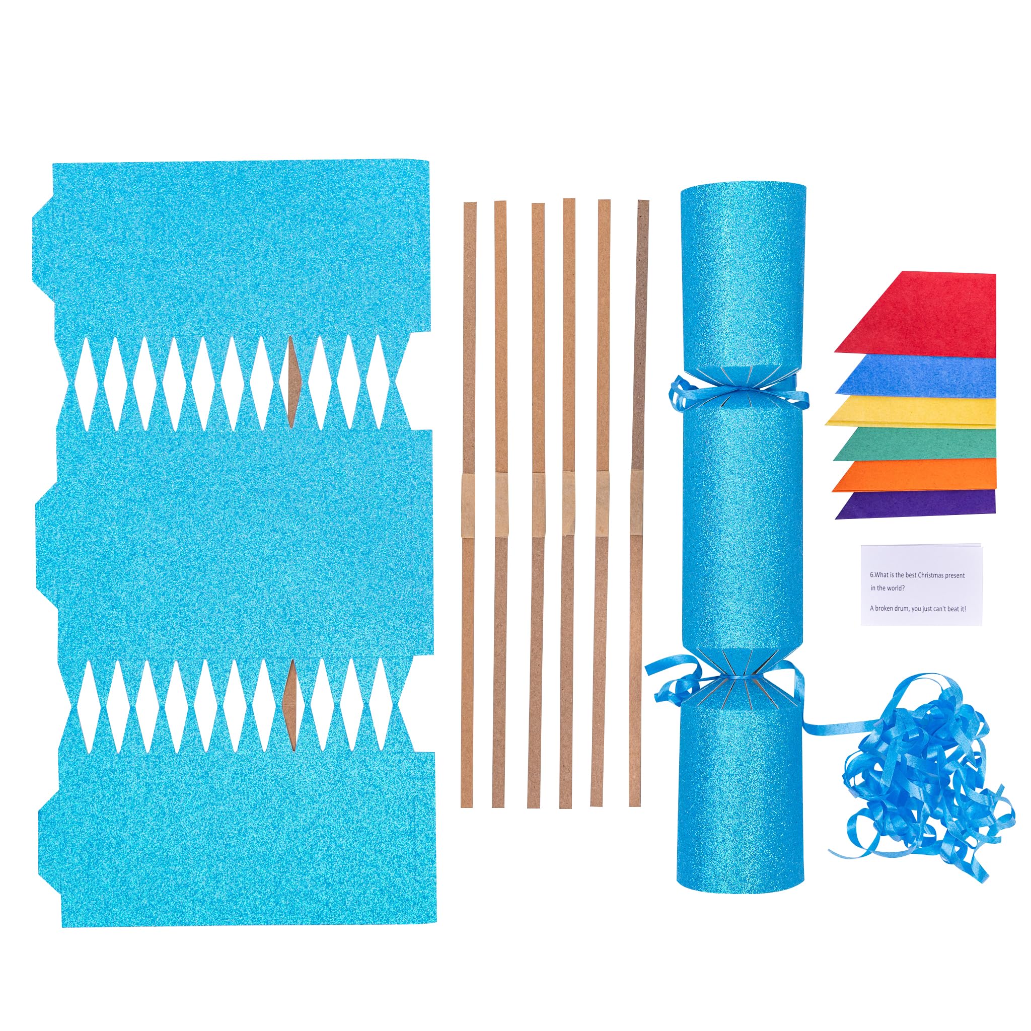 evelay Make Your Own Christmas Cracker Kit Blue Glitter Crackers Hats Snaps Jokes Party Favours 6 Pieces (Blue Glitter)