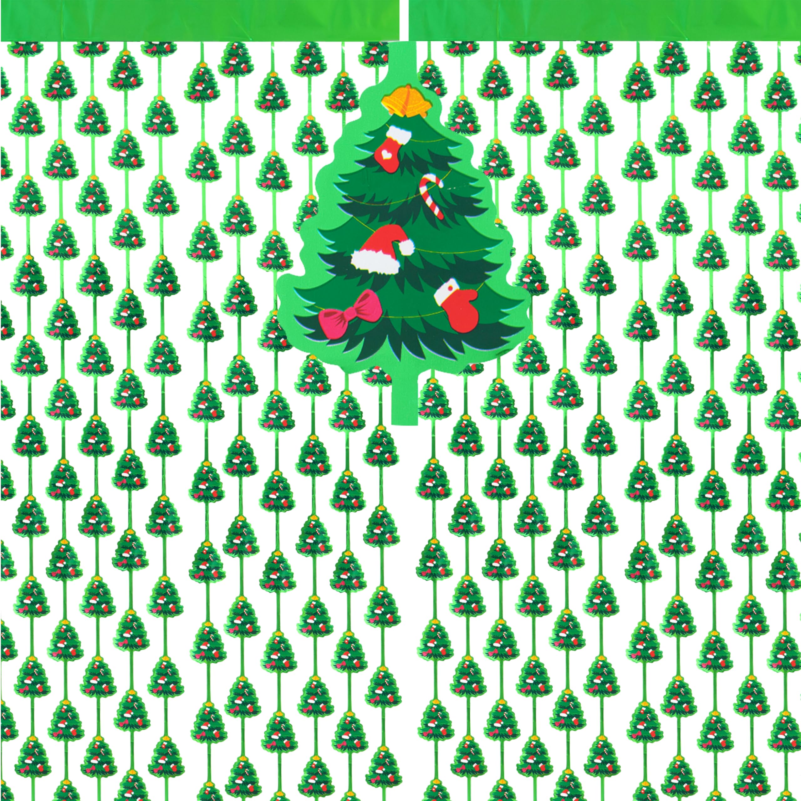 G2PLUS 2PCS Christmas Tree Foil Curtains, 1m x 2m Metallic Tinsel Curtain — image 1