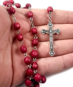 Nazareth Store Rose smell Rosary Petal Red Rare Carved Beads & Silver Plated cross (Holy Land)